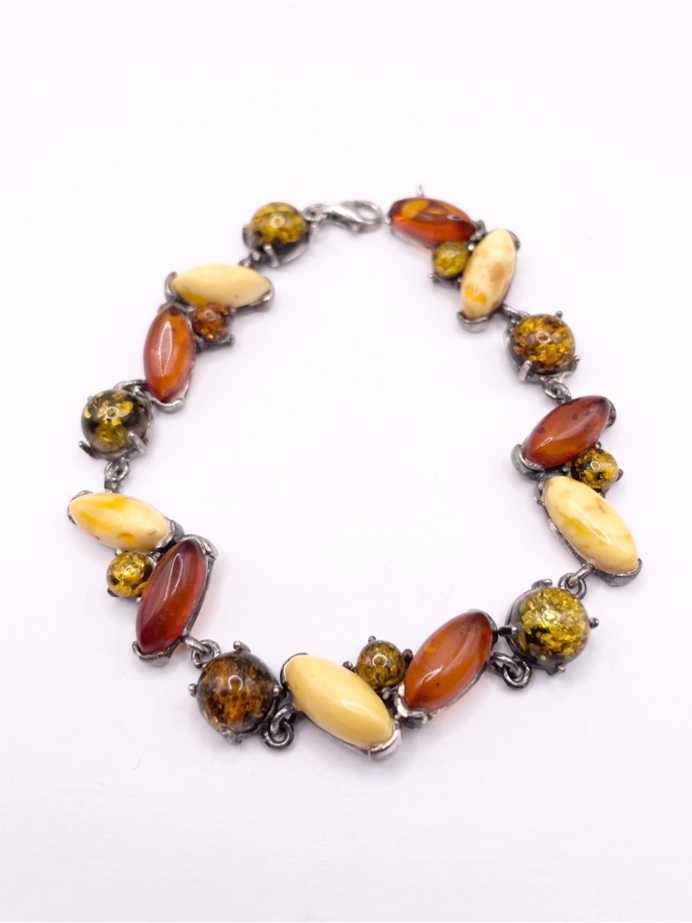 Baltic Amber Multi-Colors Sterling Silver Bracelet